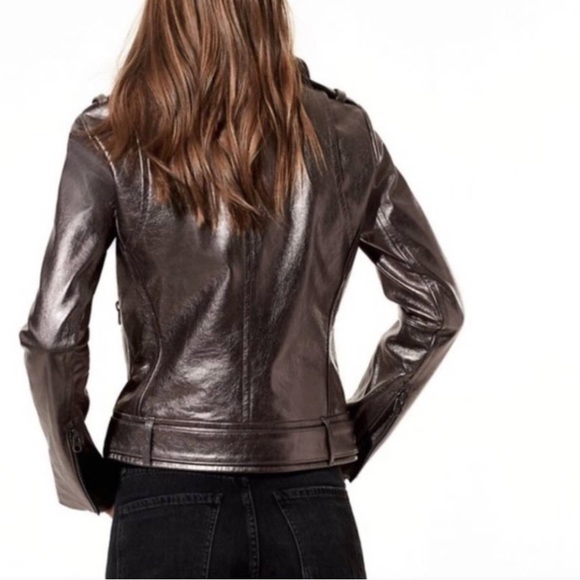 Mackage for Aritzia Women's Jacket Metallic Silver Leather New Moto Biker Sz M - Picture 5 of 17